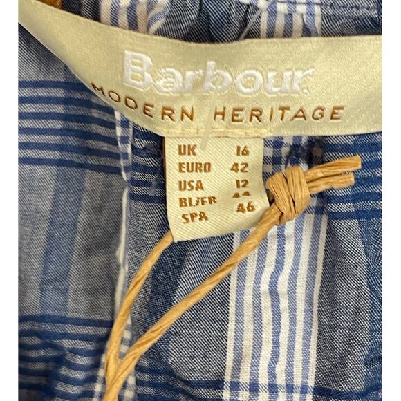 Barbour Renfew Cotton V-neck Top Bluebell Blue and White Check Size 12 NWT - Picture 3 of 6